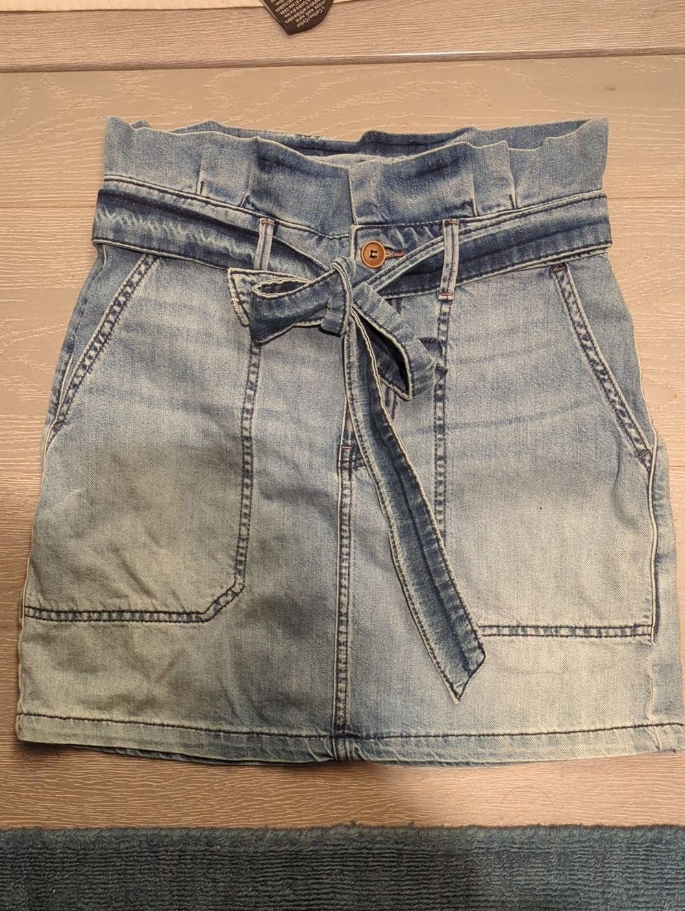 Free People Light Blue Denim Paperbag Skirt with Tie